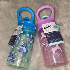 NWT Zak! Kids Water Bottles - Blue and Pink Unicorn & Stitch Design
